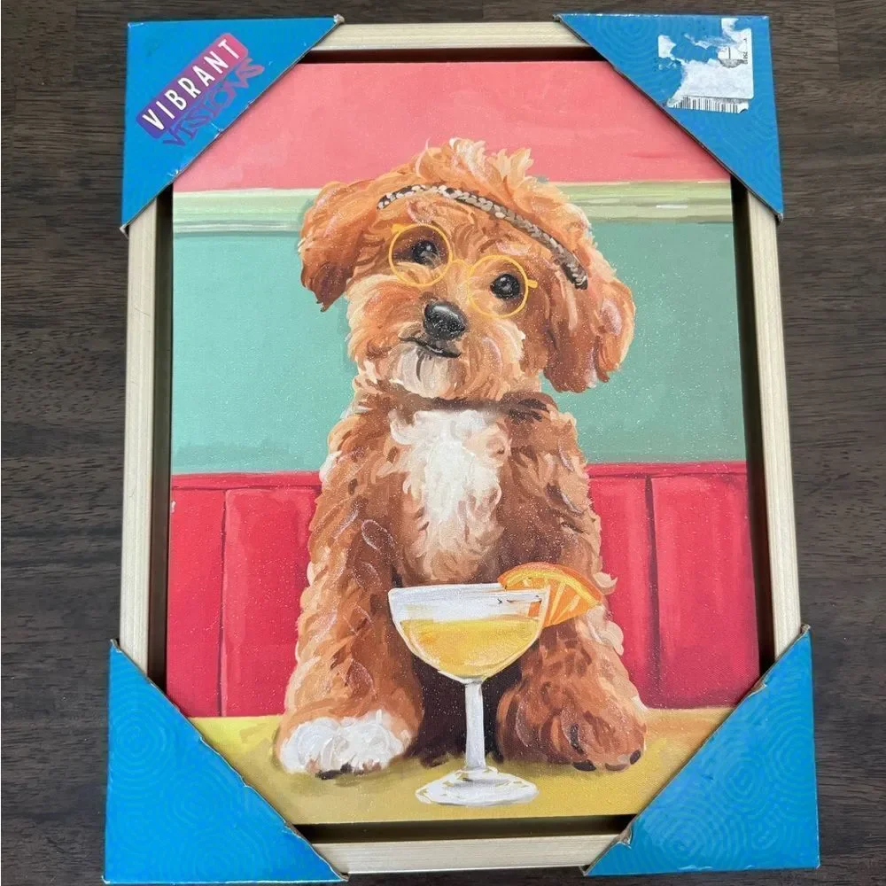 Goldendoodle Puppy Dog Cocktail Framed Wall Art Decor